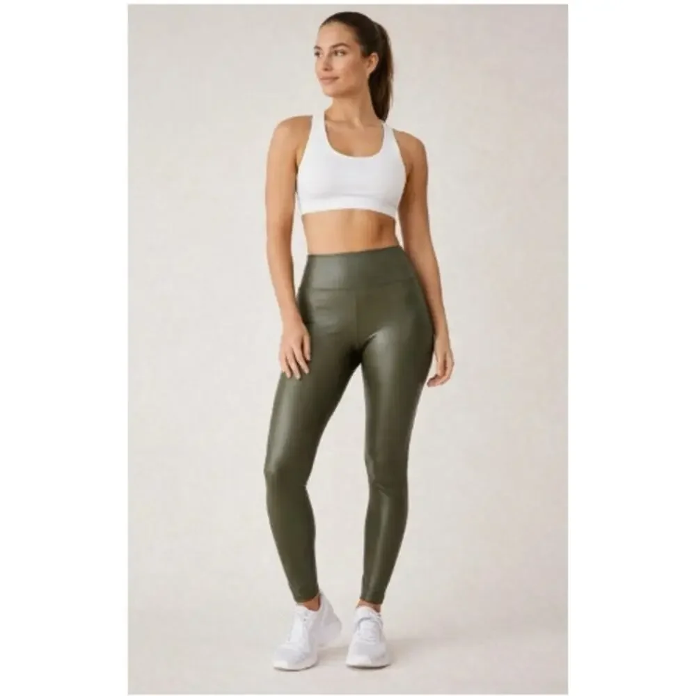 New NWT Aerie Faux‎ Leather Leggings In Olive Green Size Small
